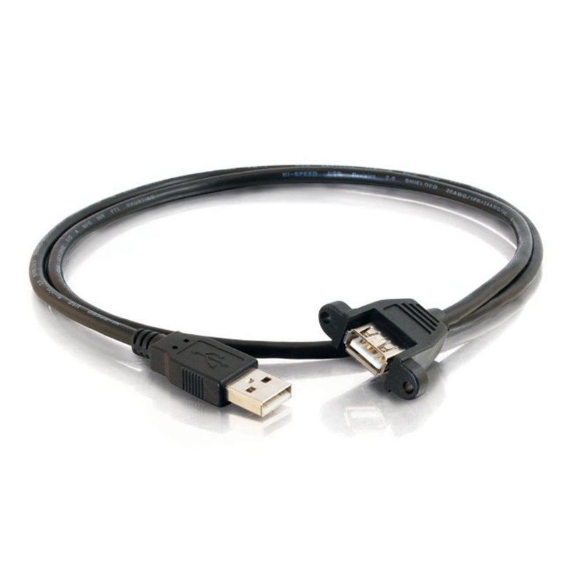 C2G USB Cable, USB Panel Mount, USB 2.0 Cable, USB A to A Cable, 3 Feet (0.91 Meters), Black, Cables to Go 28064 - Image 2